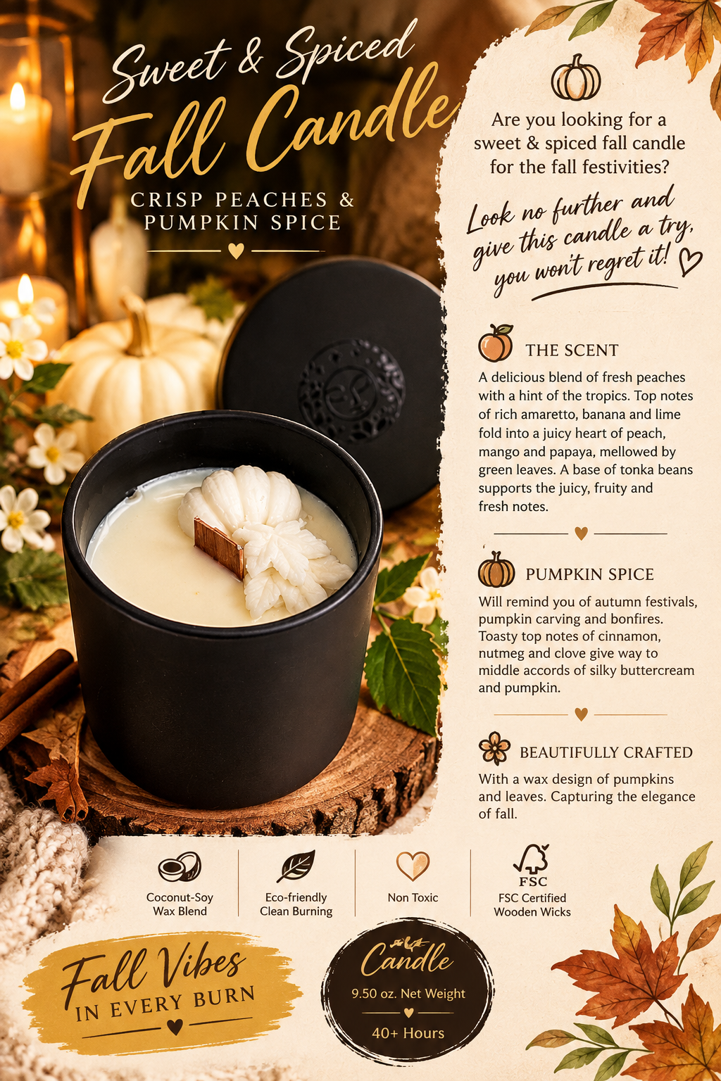 Spiced Peaches | Coconut & Soy Candle | Non-Toxic
